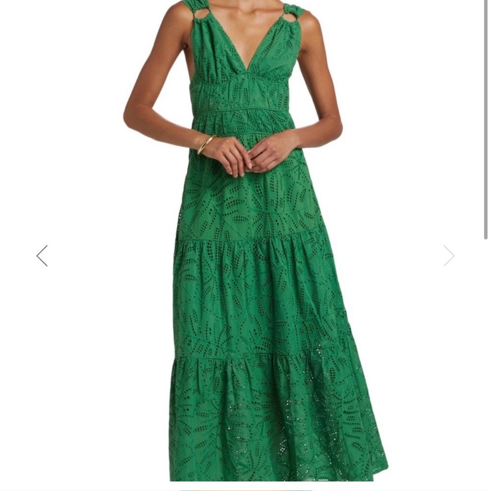FARM Rio Green Sleeveless Ruffled Maxi Dress